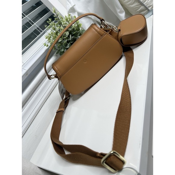 Lululemon Cactus Leather Mini Shoulder Crossbody Bag Chestnut Brown Purse Pocket - Picture 2 of 15